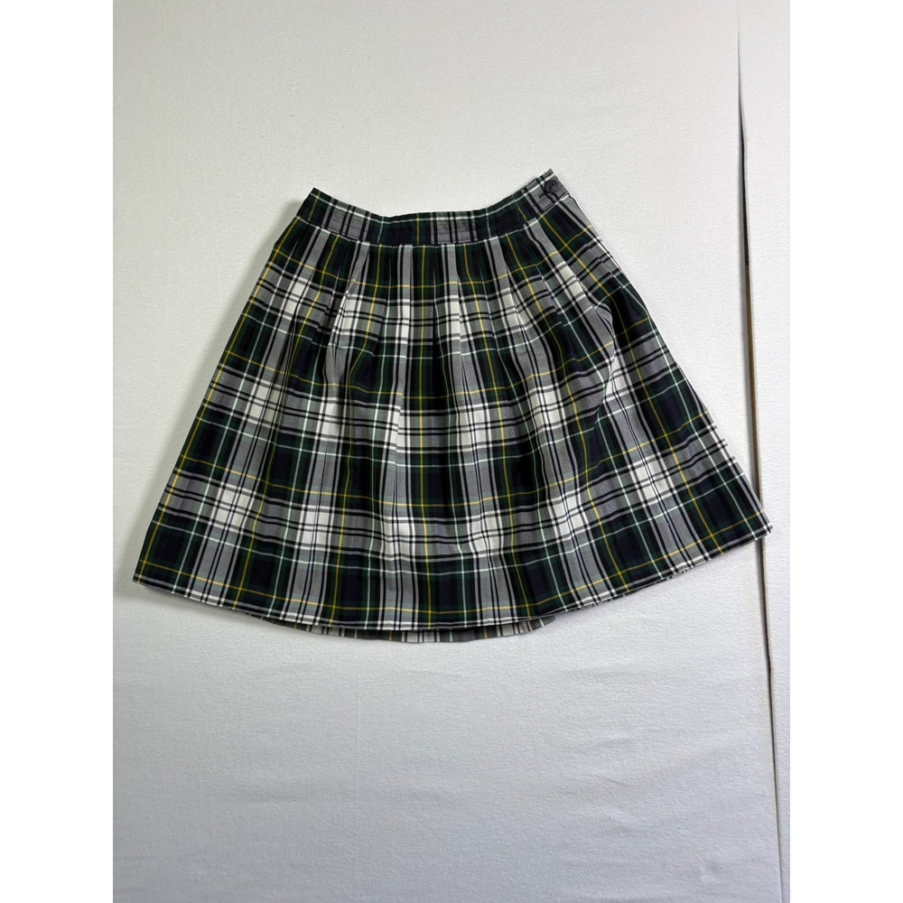 Dennis Plaid Pleated Skirt Green White Yellow Tartan School Uniform Made in USA